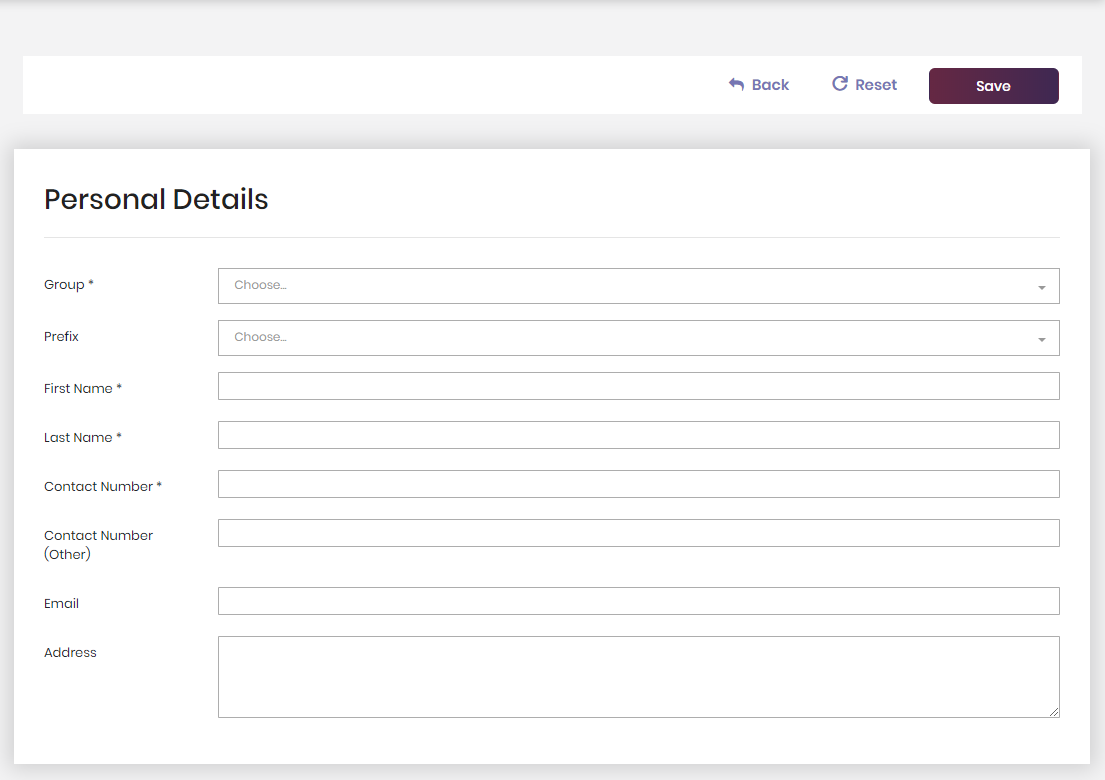 Screenshot of new contact form